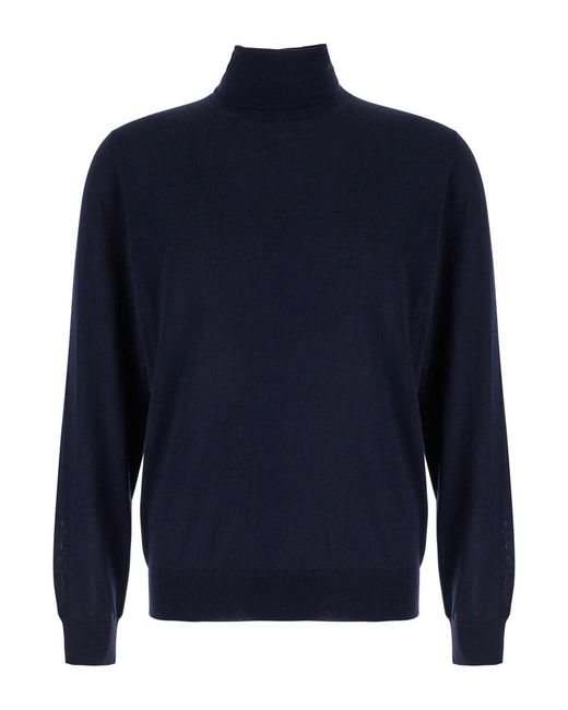 Le Plain Blue Merino Silk Cashmere Turtleneck for men