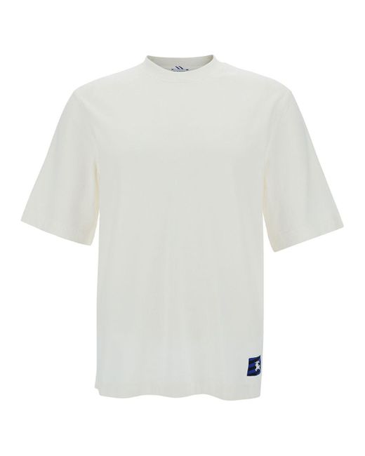Burberry White Crewneck T-Shirt With Equestrain Knight Patch for men