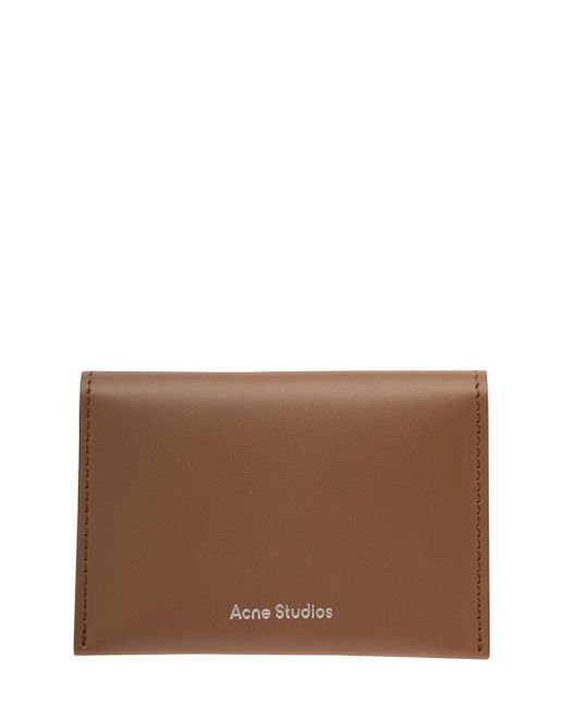 Acne Brown Card-holder With Embossed Logo In Smooth Leather