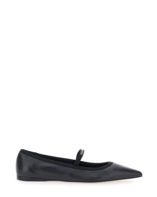 Ferragamo White 'Carice' Ballet Shoes With Ribbon Detail And Logo Lettering On The Front