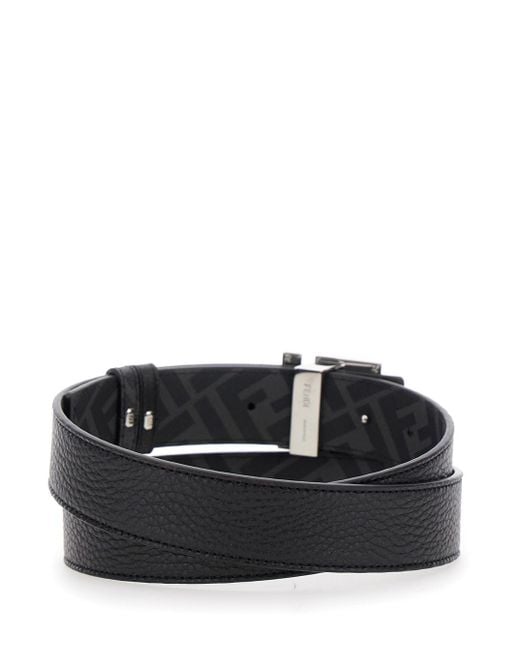 Cintura Con Placca Logo Ff Metallica E Sul Fronte E Motivo Ff In di Fendi in Black da Uomo