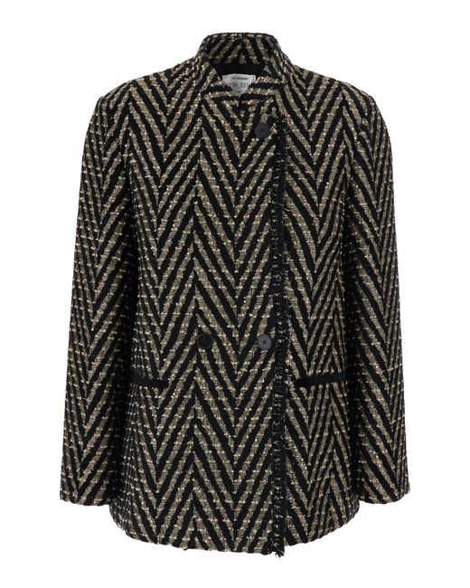 Forte_forte Black Oversized Jacket With Chevron Jacquard Motif