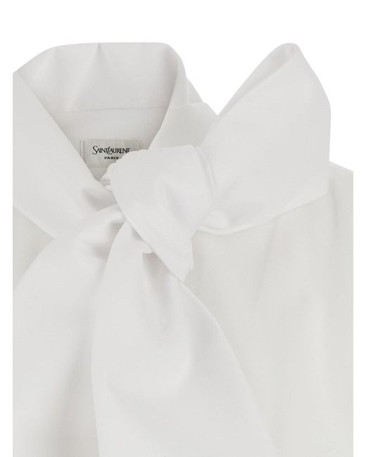 Saint Laurent White Long-Sleeved Shirt With Lavallière Collar