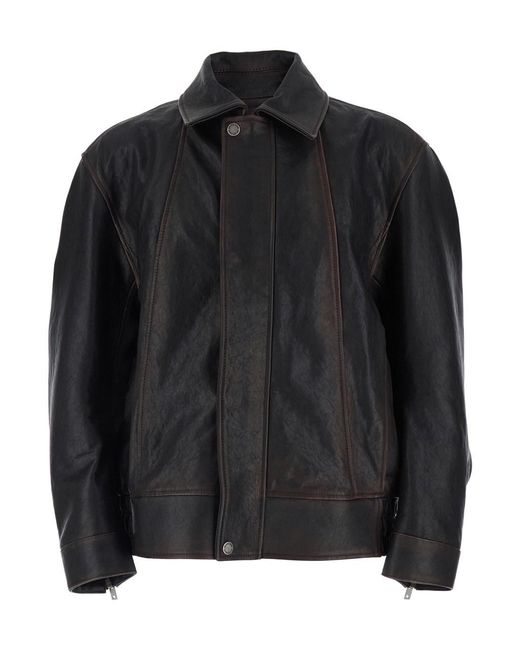 Golden Goose Deluxe Brand Black Jacket With Classic Collar And Distressed Effect for men