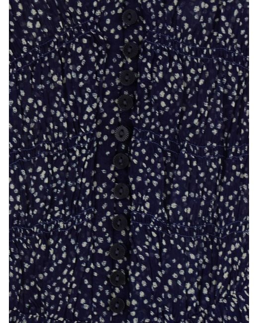 Isabel Marant Blue 'Briane' Midi Dress With V Neck And All-Over Polka Dot Motif