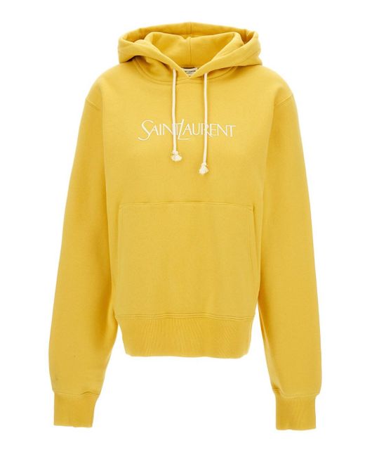 Saint Laurent Yellow Hoodie With Logo Embroidery