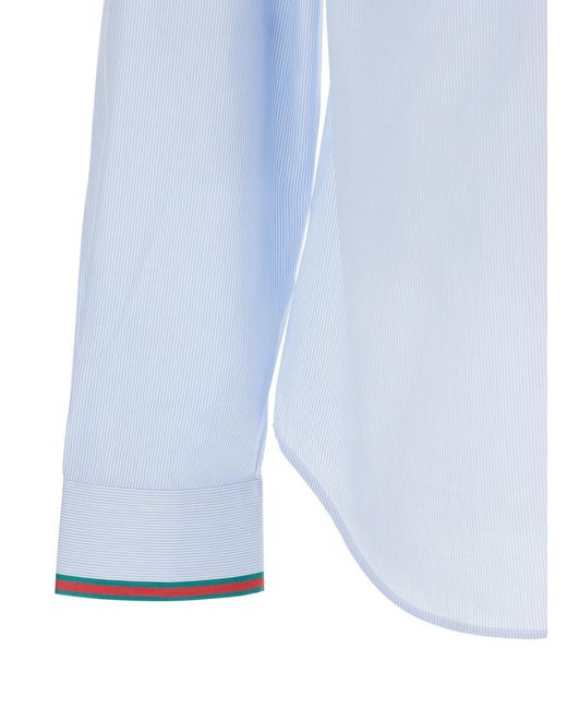 Gucci Blue Light Shirt With Classic Collar And Web Cuffs for men