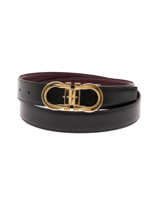 Ferragamo Red Bordeaux And Reversible Belt With Gancini Buckle