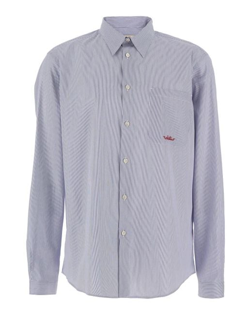 Valentino Blue Shirt With Classic Collar And All-Over Striped Mo for men