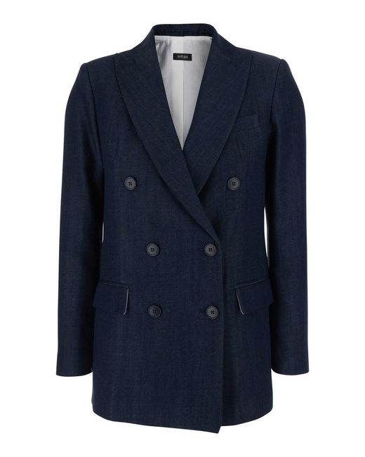 Le Plain Blue Double-Breasted Jacket With Peak Revers