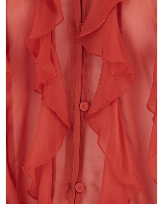 Momoní Red Blouse 'Canela' With V-Neck And Ruches Design