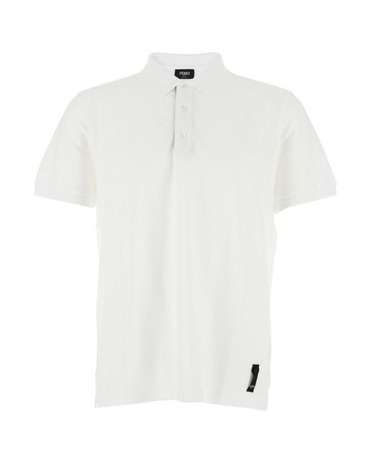 Fendi White Polo Shirt With Logo Patch On The Front for men