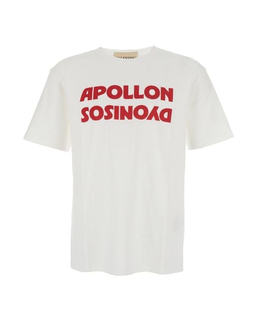 Valentino White Crewneck T-Shirt With Print On The Front for men