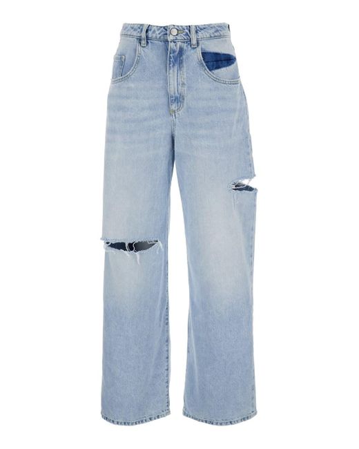 ICON DENIM Blue 'Poppy' Light Wide Jeans With Cut-Out
