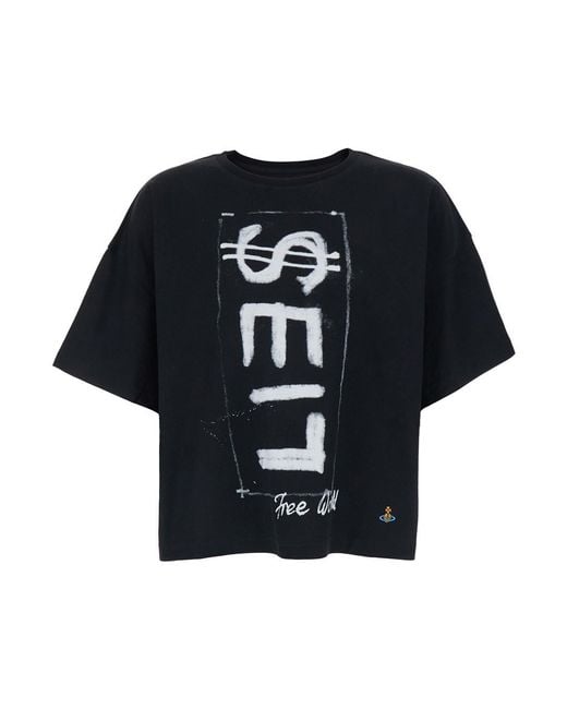 Vivienne Westwood Black Crewneck T-Shirt With Maxi Print On The Front And Orb Embroidery On The Front for men