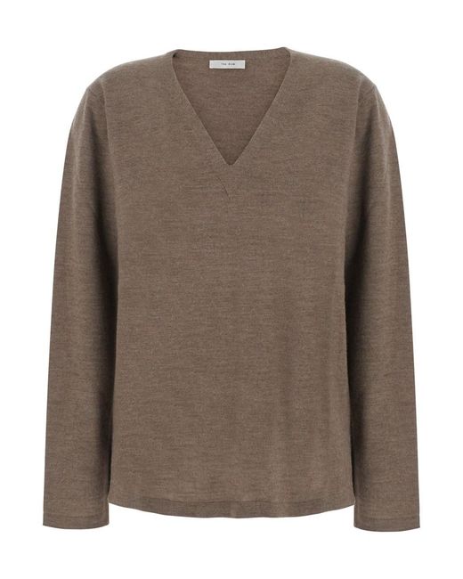 The Row Brown 'Poesis' Sweater With V-Neck And Long Sleeves