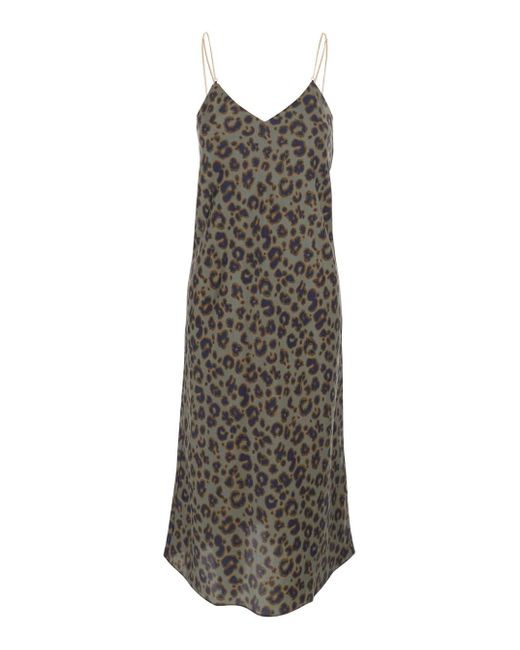 Ba&sh Gray 'Biara' Long Dress With Thin Straps And All-Over Leopard Print