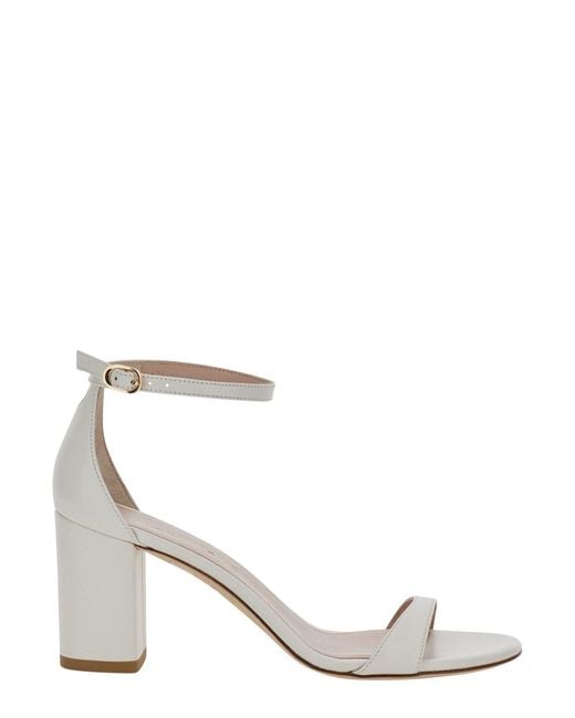 Stuart Weitzman White Heeled Sandals Nudist Block 75 Leather