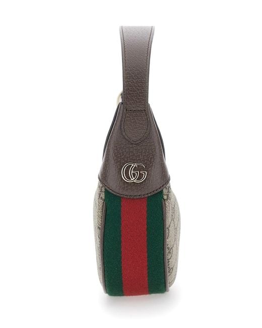 Gucci Gray 'Ophidia' Mini Bag With All-Over Gg Motif And Web Band In