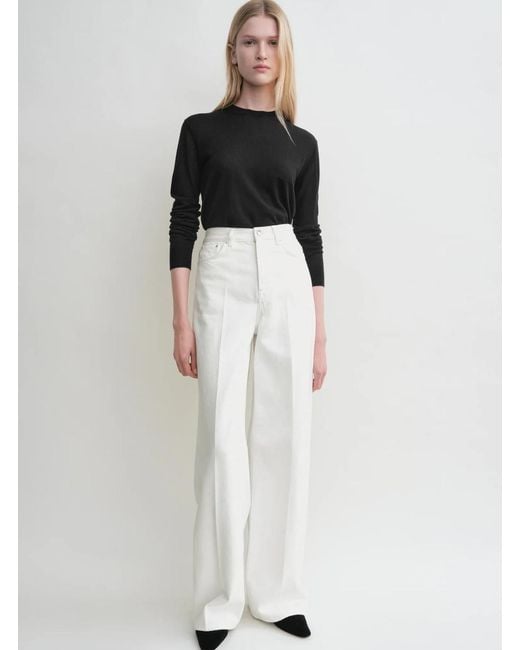 Totême White Wide Leg Jeans With Logo Patch
