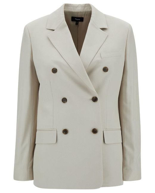 Theory Gray Off- Double-Breasted Jacket With Notched Revers