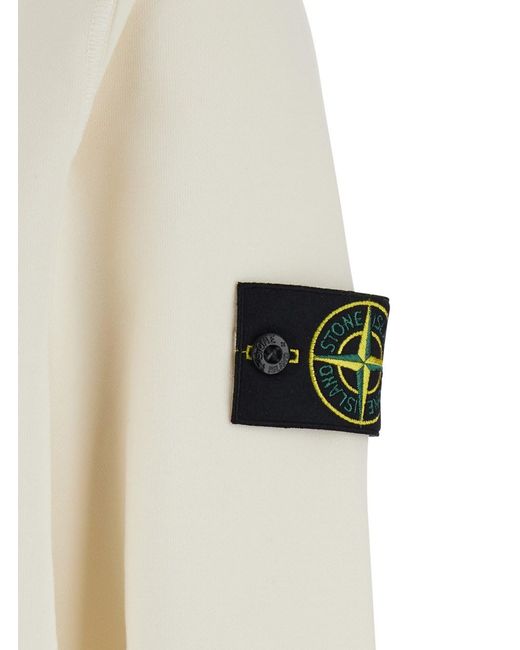 Stone Island White Hooded Sweatshirt With Fixed Hood And Logo On The Front for men