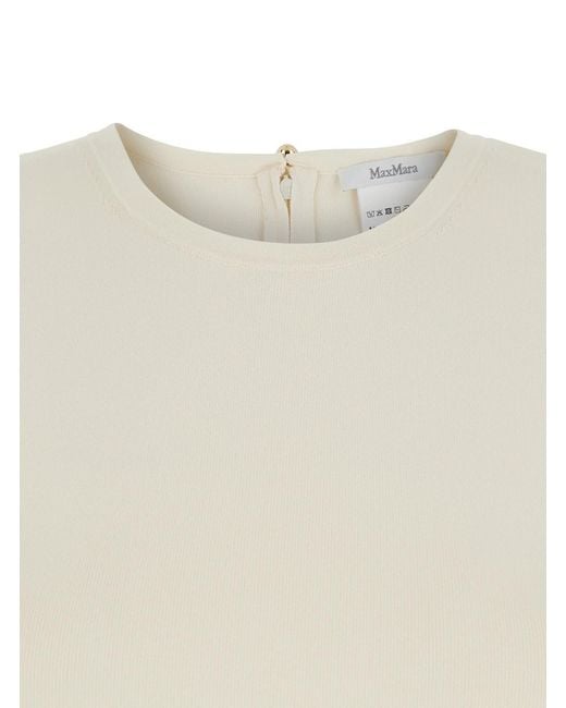 Max Mara Pure White Dress 'Angus' Crew Neck Sleeveless With Single Vent