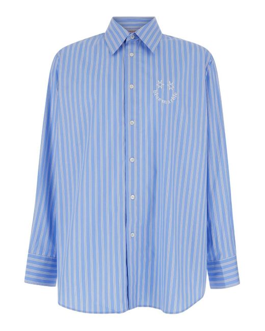 Bluemarble Blue Smiley Stripe Popelin Shirt for men