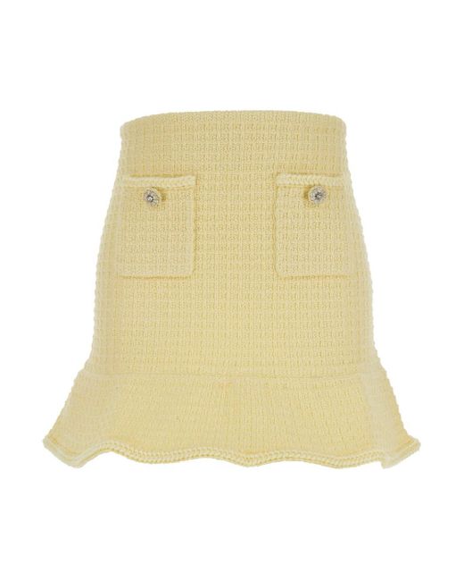Self-Portrait Yellow Mini Skirt With Flounce And Jewel Buttons