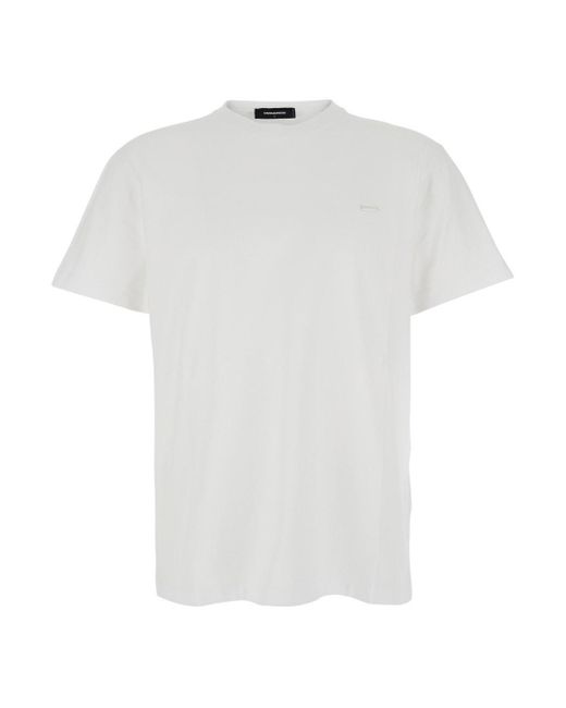DSquared² White Crewneck T-Shirt With Patch Logo On The Front for men