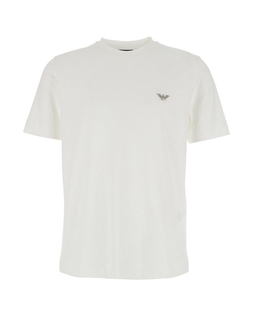 Emporio Armani White T-Shirt With Logo Embroidery for men