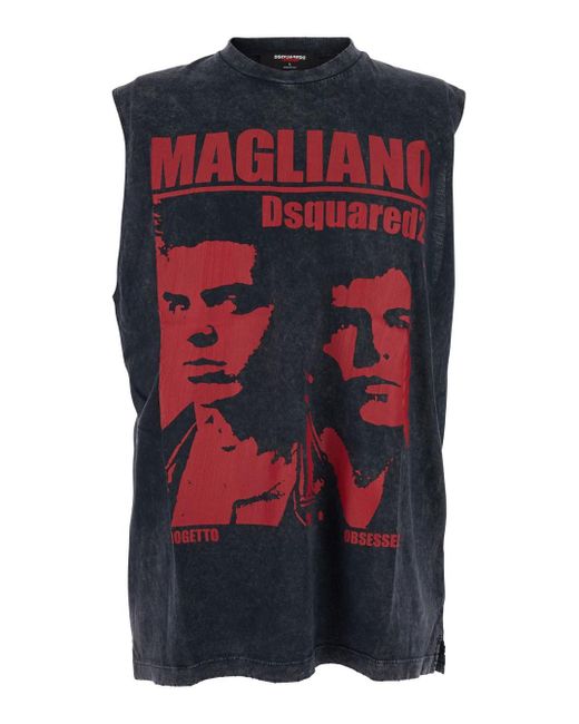 Top 'D2 X Magliano' Girocollo Con Logo Lettering E Stampa Su di DSquared² in Blue da Uomo