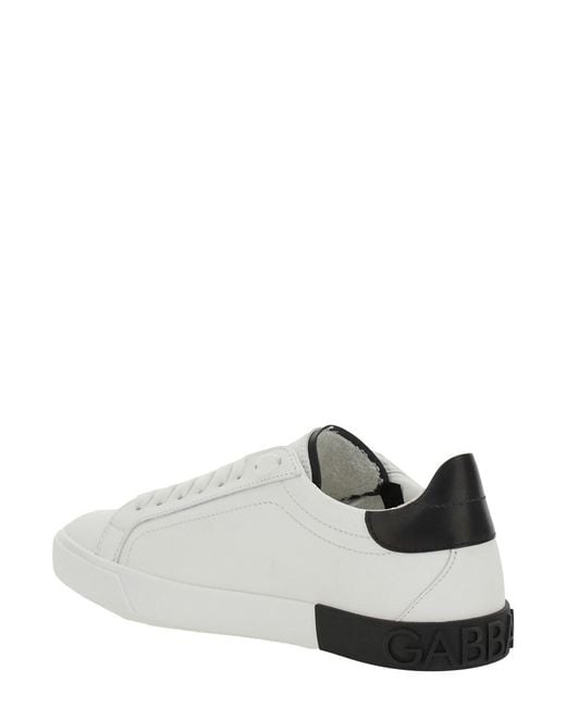Dolce & Gabbana White Portofino Leather Sneaker With Perforated Logo