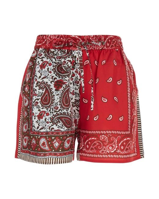 P.A.R.O.S.H. Red 'Shiele' Shorts With Elastic Waist And All-Over Paisley Print