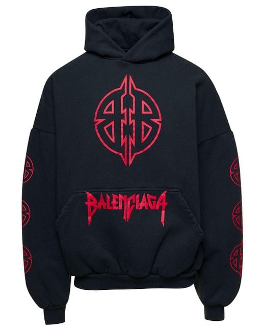 Balenciaga Blue Hoodie With Maxi Logo Print On Front And Rear for men
