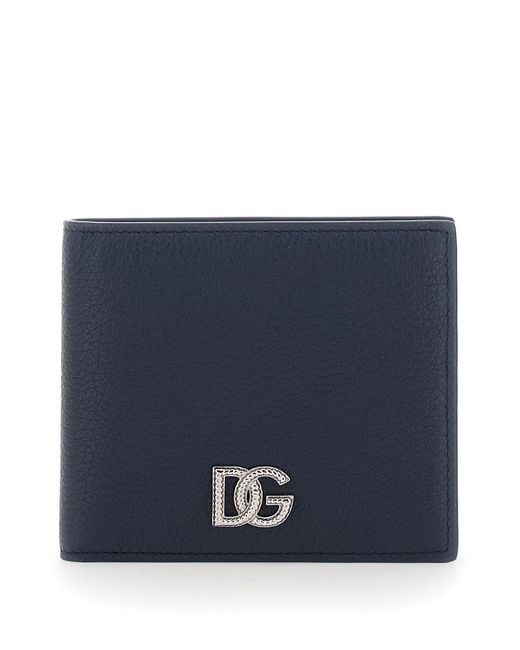 Dolce & Gabbana Blue Bi-Fold Wallet With Logo Plate On The Front for men