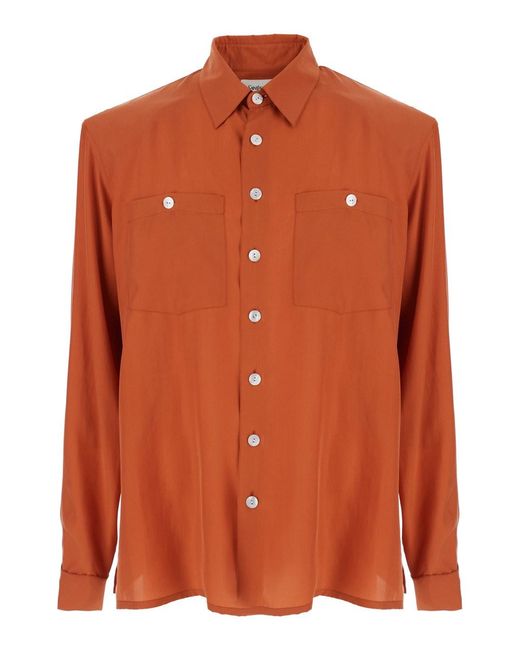 Saint Laurent Orange Long-Sleeved Shirt With Classic Collar for men