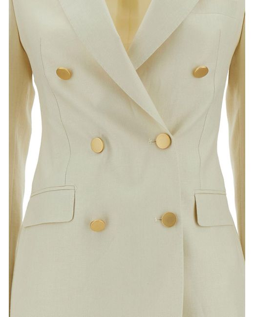 Tagliatore Natural Beige Double-breasted Suit With Golden Buttons In Linen Woman