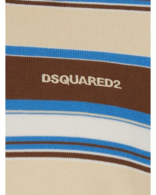 DSquared² Blue Polo Shirt With Logo Lettering On The Front And All-Over Striped Print for men