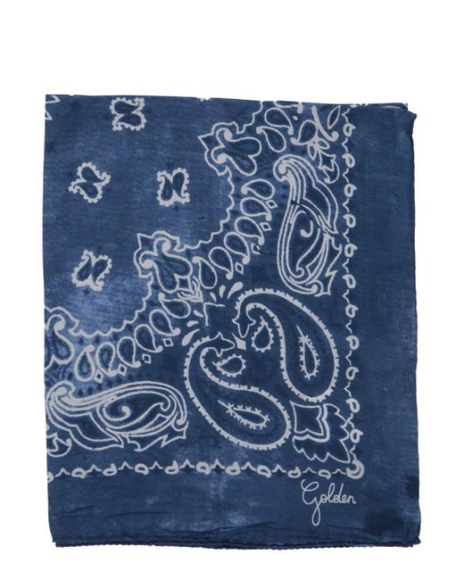 Golden Goose Deluxe Brand Blue Scarf With Bandana Print And Logo Lettering for men