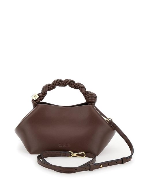 Ganni Brown 'Small Bou' Handbag With Butterfly Logo And Hand-Braided Strands
