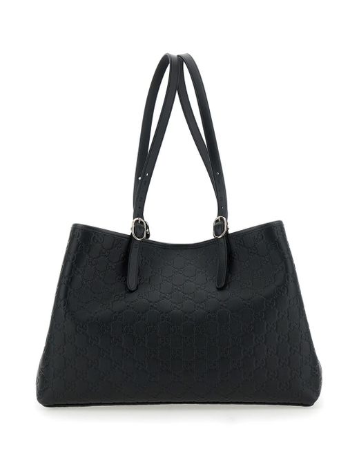Gucci Black 'Gg Emblem' Big Tote Bag With Two Top Handles And All-Over Gg Embroidery
