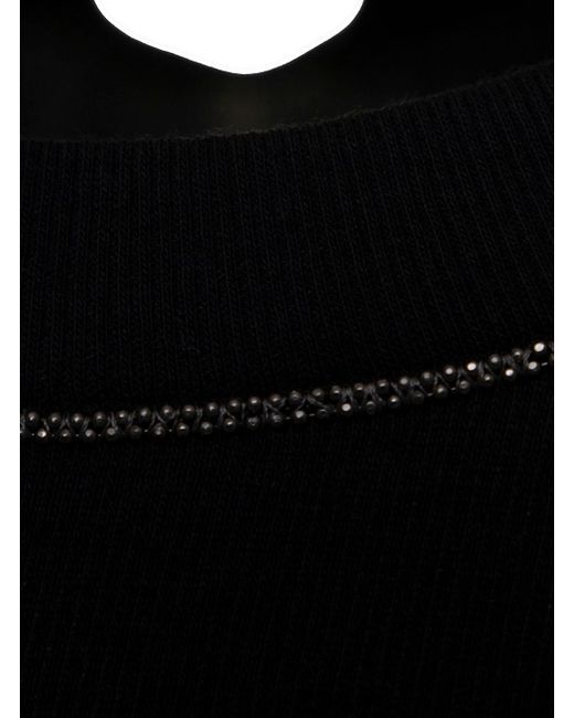 Brunello Cucinelli Black Long-Sleeved Cotton T-Shirt With Monile Crew Neck