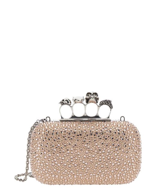 Alexander McQueen Pink 'Four Ring' Clutch With Skull-Shaped Studs And