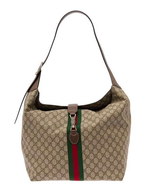 Gucci Metallic 'medium Jackie 1961' And Ebony Shoulder Bag With Web Detail In gg Supreme Canvas for men