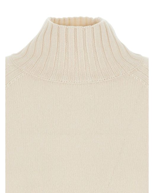 Allude White High Neck Jumper With Ribbed Design