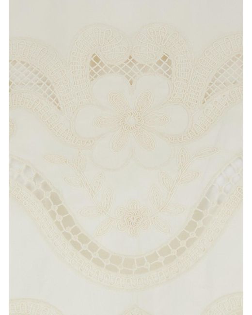 Twinset Natural Sleeveless Top With Front Embroidery And Scallop Hem In
