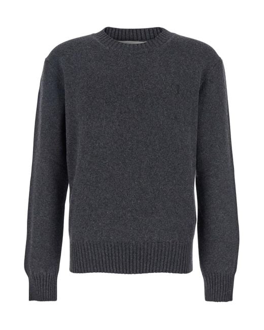 AMI Gray Crew-Neck Sweater With Ribbed Trims for men