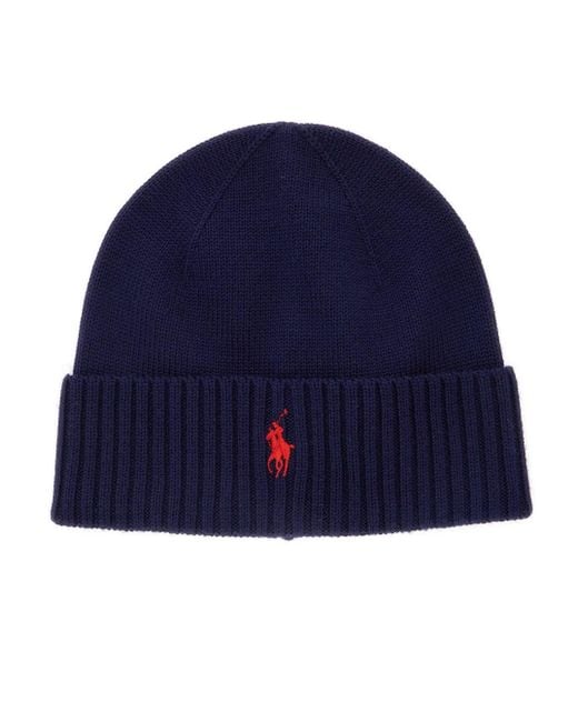 Polo Ralph Lauren Blue Scarf And Beanie Set With Pony Embroidery On The Front for men