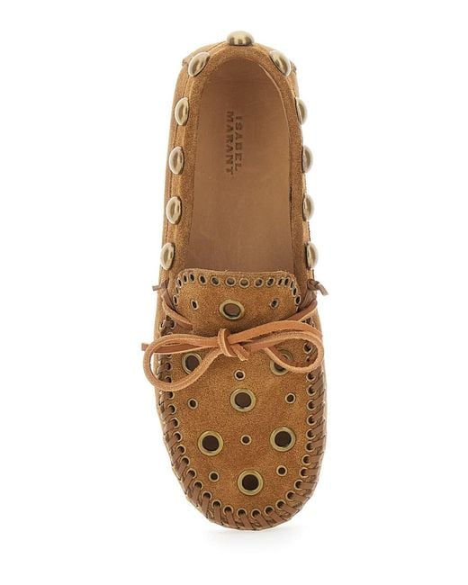 Isabel Marant Brown Loafers With Cut-Out Front And All-Over Metal Details